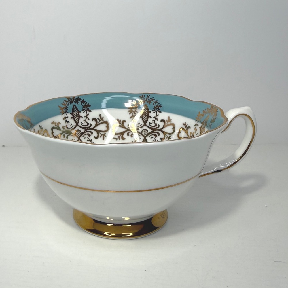 Royal Grafton Fine Bone China Teacup Turquoise Gold Floral Made‎ in England